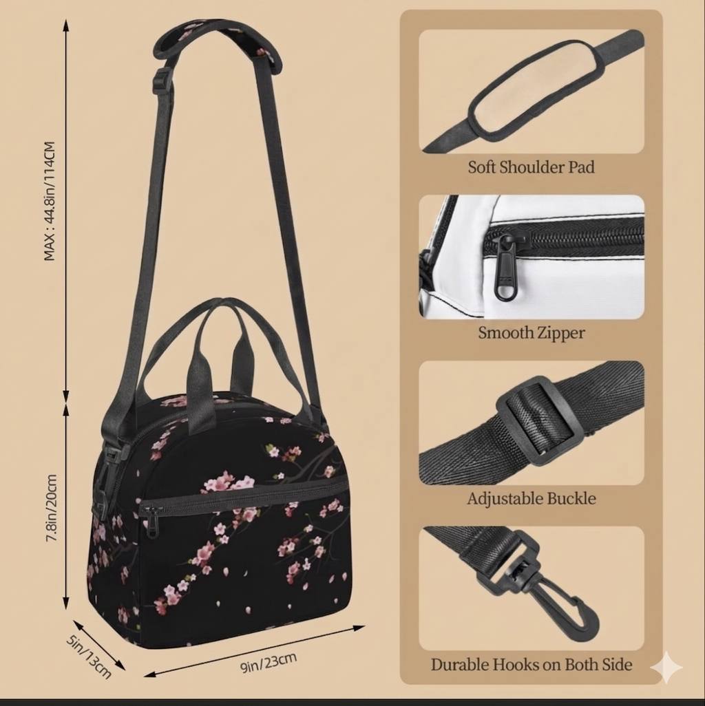 Japanese Sakura for Women Portable Thermal Insulated Lunch Box Picnic Multifunction Food Tote